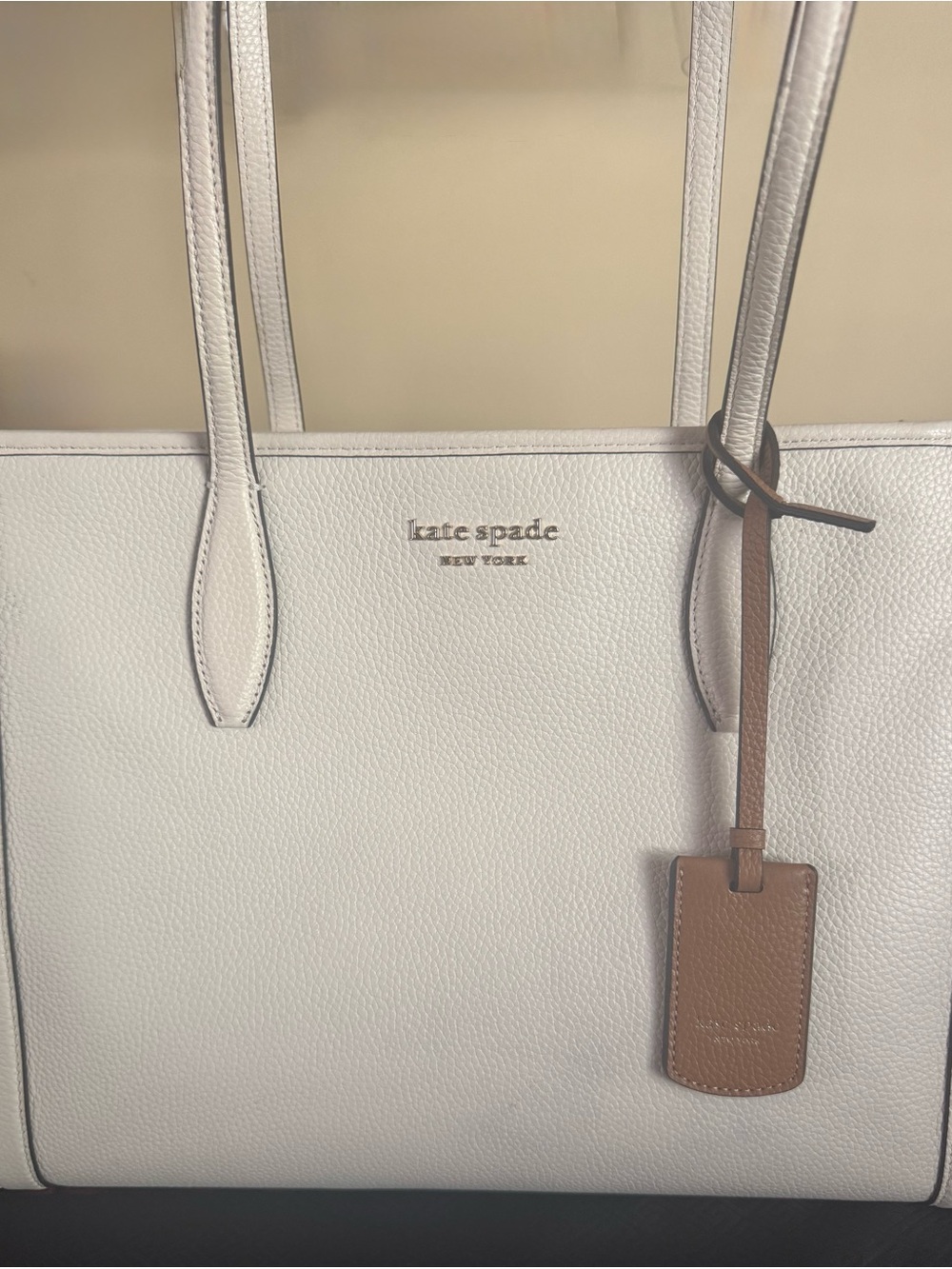 kate spade Parchment Pebbled Leather Market Tote with Tan Tag